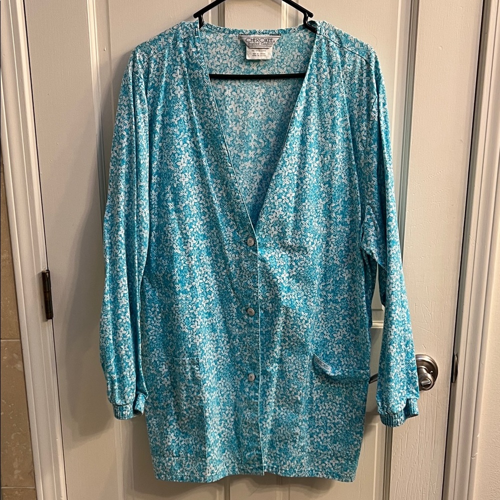 Cherokee Blue Floral Scrub Jacket